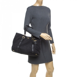 Pre Owned Prada Black Nylon and Leather Tote