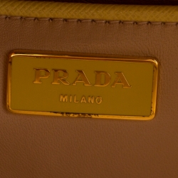 Pre Owned Prada Blush Yellow/Brown Saffiano Lux Leather Pyramid Frame Top Handle Bag
