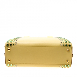 Pre Owned Prada Blush Yellow/Brown Saffiano Lux Leather Pyramid Frame Top Handle Bag