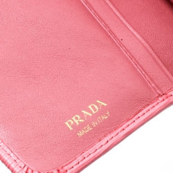 Pre Owned Prada Pink Leather Zip Around Compact Wallet