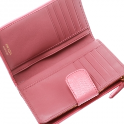 Pre Owned Prada Pink Leather Zip Around Compact Wallet