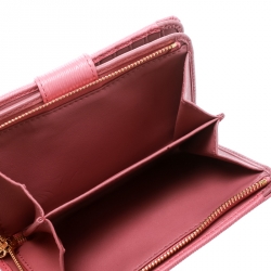 Pre Owned Prada Pink Leather Zip Around Compact Wallet