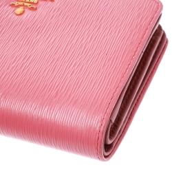 Pre Owned Prada Pink Leather Zip Around Compact Wallet