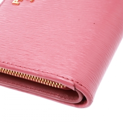 Pre Owned Prada Pink Leather Zip Around Compact Wallet