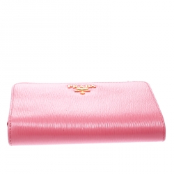 Pre Owned Prada Pink Leather Zip Around Compact Wallet