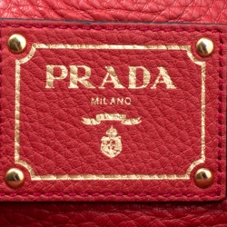 Pre Owned Prada Red Grain Leather Medium Tote