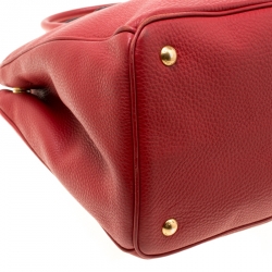 Pre Owned Prada Red Grain Leather Medium Tote