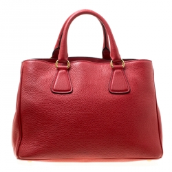 Pre Owned Prada Red Grain Leather Medium Tote