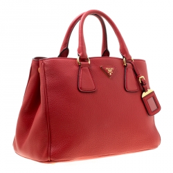 Pre Owned Prada Red Grain Leather Medium Tote