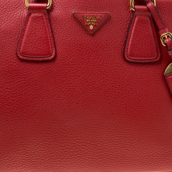 Pre Owned Prada Red Grain Leather Medium Tote