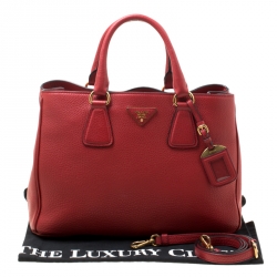 Pre Owned Prada Red Grain Leather Medium Tote