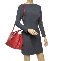 Pre Owned Prada Red Grain Leather Medium Tote