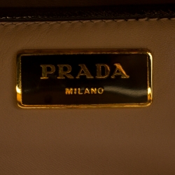 Pre Owned Prada Black/Yellow Patent Leather Pyramid Frame Top Handle Bag