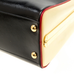 Pre Owned Prada Black/Yellow Patent Leather Pyramid Frame Top Handle Bag