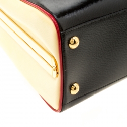 Pre Owned Prada Black/Yellow Patent Leather Pyramid Frame Top Handle Bag