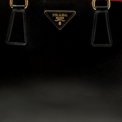 Pre Owned Prada Black/Yellow Patent Leather Pyramid Frame Top Handle Bag