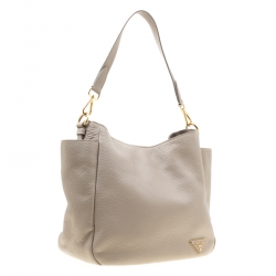 Pre Owned Prada Beige Leather Side Pocket Hobo