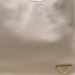 Pre Owned Prada Beige Leather Side Pocket Hobo