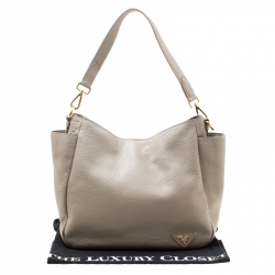 Pre Owned Prada Beige Leather Side Pocket Hobo