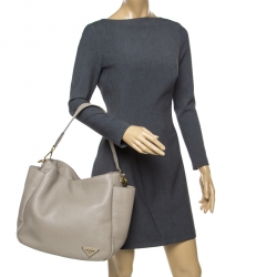 Pre Owned Prada Beige Leather Side Pocket Hobo