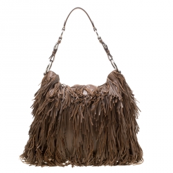 Pre Owned Prada Brown Leather Fringe Hobo 