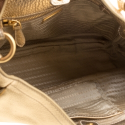 Pre Owned Prada Gold Vitello Daino Leather Side Pocket Hobo