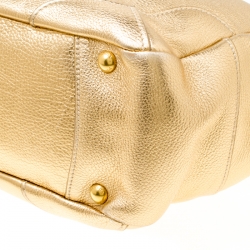 Pre Owned Prada Gold Vitello Daino Leather Side Pocket Hobo