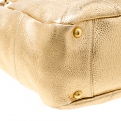 Pre Owned Prada Gold Vitello Daino Leather Side Pocket Hobo