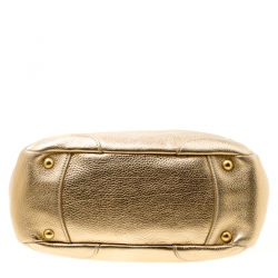 Pre Owned Prada Gold Vitello Daino Leather Side Pocket Hobo