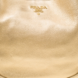 Pre Owned Prada Gold Vitello Daino Leather Side Pocket Hobo