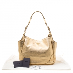 Pre Owned Prada Gold Vitello Daino Leather Side Pocket Hobo
