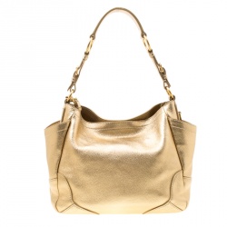 Pre Owned Prada Gold Vitello Daino Leather Side Pocket Hobo