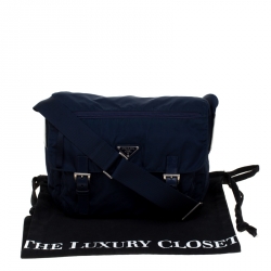 Pre Owned Prada Blue Nylon Messenger Bag