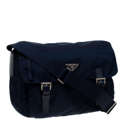 Pre Owned Prada Blue Nylon Messenger Bag
