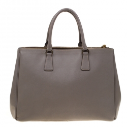 Pre Owned Prada Grey Saffiano Lux Leather Double Zip Tote