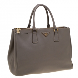 Pre Owned Prada Grey Saffiano Lux Leather Double Zip Tote