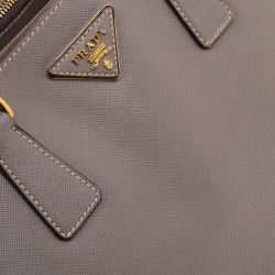 Pre Owned Prada Grey Saffiano Lux Leather Double Zip Tote