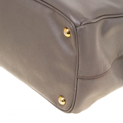 Pre Owned Prada Grey Saffiano Lux Leather Double Zip Tote