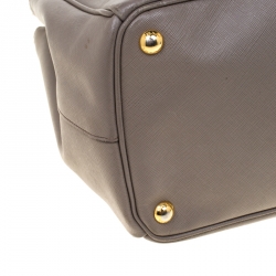 Pre Owned Prada Grey Saffiano Lux Leather Double Zip Tote