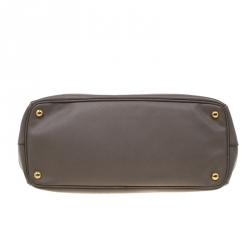 Pre Owned Prada Grey Saffiano Lux Leather Double Zip Tote