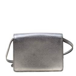 Pre Owned Prada Silver Saffiano Leather Mini Crossbody Bag