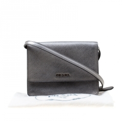 Pre Owned Prada Silver Saffiano Leather Mini Crossbody Bag