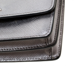 Pre Owned Prada Silver Saffiano Leather Mini Crossbody Bag