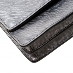 Pre Owned Prada Silver Saffiano Leather Mini Crossbody Bag