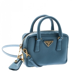 Pre Owned Prada Blue Leather Top Handle Shoulder Bag