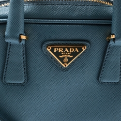 Pre Owned Prada Blue Leather Top Handle Shoulder Bag