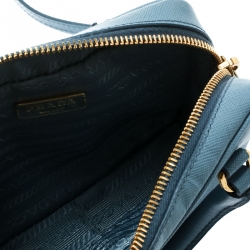 Pre Owned Prada Blue Leather Top Handle Shoulder Bag