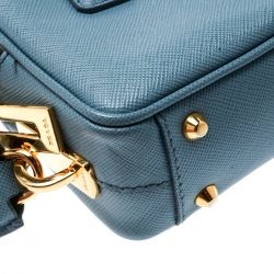 Pre Owned Prada Blue Leather Top Handle Shoulder Bag