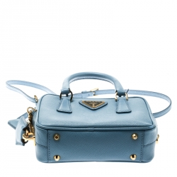 Pre Owned Prada Blue Leather Top Handle Shoulder Bag