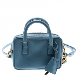 Pre Owned Prada Blue Leather Top Handle Shoulder Bag